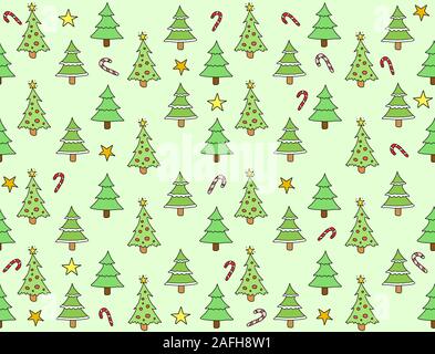 Nahtlose Textur mit Weihnachtsbäumen und Sterne. Urlaub Hintergrund doodle. Stock Vektor