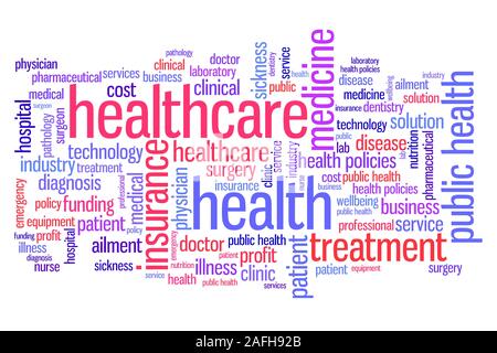 Gesundheitswesen und Medizin Wort cloud Abbildung. Wort collage Konzept. Stockfoto