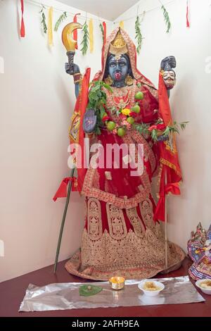 Eine Statue der hinduistischen Göttin Kali an einem Tempel in Jamaica, Queens, New York City. Stockfoto