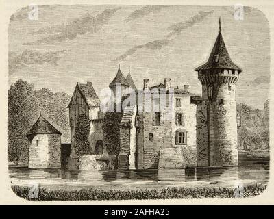 Gravur, La Brede Schloss in Frankreich (Gironde) der Schriftsteller Charles Louis de Secondat, Baron de La Brede und Montesqieu in diesen Ort im Jahre 1689 geboren wurde Stockfoto