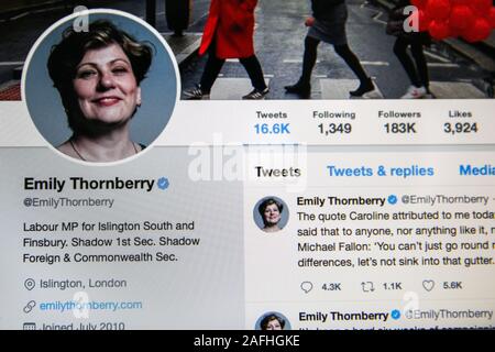 Twitter konto von Emily Thornberry - Mitglied des Europäischen Parlaments für Islington Süden und Finsbury. Stockfoto