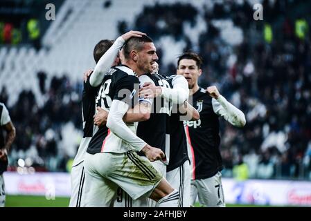 Merih Demiral von Juventus Turin FC feiert während der Serie ein Fußballspiel zwischen FC Juventus und Udinese Calcio. FC Juventus gewann 3-1 über Udinese Calcio. Bei der Allianz Stadiun, in Turin, Italien, 15. Dezember 2019 (Foto von Alberto Gandolfo/Pacific Press) Stockfoto