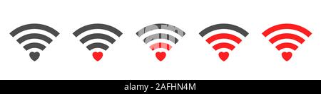 Wlan signal Symbol mit roten Herzen. Drahtlose Technologie unterzeichnen, Vektor Stock Vektor