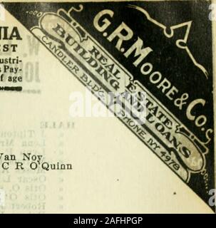 . Atlanta City Verzeichnis. Sales mgr Am Kühler CoHahn, siehe auch HawnHalle Ernest J (Maria), Drucker, Georgisch, r 317 Ormond "John C jr., sek Bickmore-Smith Baumwolle Co, bds Aragon Hotel "Julius T, Sekretärin Fulton Natl Bank, r Aragon Hotel "Major H (c), Hilfsarbeiter Woodward Lmbr Co, r 281 FultonHalle, siehe auch HaleHalley Joseph (c), Hilfsarbeiter, r226-B Merritts av ein MAMIE M (c), Sachbearbeiter Grand Lodge I O O F, R 233 Jonesboro rd" Peter (c), Hilfsarbeiter, r17 TylerHalley, siehe auch Haley und Healey Haills Jewell vermissen, Krankenschwester Davis-Fisher Sanatorium, r 25 E LindenHaines Carl (Nellie), Maler, r85 Lindsay" E D, Kabine Stockfoto