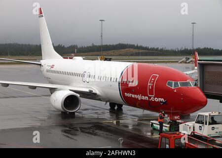 Göteborg, Schweden - 28. AUGUST 2018: Norwegian Air Shuttle Boeing 737 in Göteborg Landvetter Flughafen in Schweden. Es ist die 2 verkehrsreichsten Flughafen Sw Stockfoto