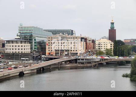 STOCKHOLM, Schweden - 24. AUGUST 2018: Norrmalm Bezirk Skyline in Stockholm, Schweden. Stockholm ist die Hauptstadt und die bevölkerungsreichste Region in Schweden. Stockfoto