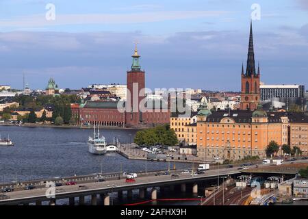 Stockholmer Skyline der Stadt in Schweden. Stadshuset - Rathaus. Stockfoto