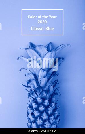 Kreative Gestaltung aus Ananas. Blaues Bild. Flach. Essen Konzept. Stockfoto