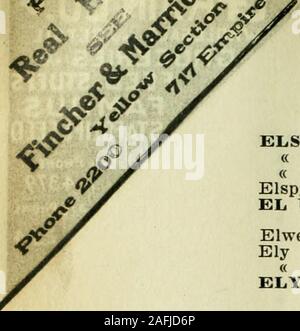 . Atlanta City Verzeichnis. borer Grant Park, r 698 Woodward avElsas Benjamin (Tillie), Fulton Beutel & Cotton Mills, r36 N Moreland av" Jakob, pres Fulton Beutel & Cotton Mill, r 215 Washington "Lillie vermissen, steno Sou Rv, r 322 - ein Whitehall "Louis J (Bertha), sek Fulton Tasche&C Mühlen, r 223 Washington" Oscar E (Emma), v-pres Fulton Beutel & Babybett Mühlen, r 230 Washington "Pauline vermissen, steno Marietta Dünger Co, r 322 - ein Whitehall" Sarah, Witwe Isaac, r 322 - ein WhitehallElsberry Jesse (c) Butler 864 Peachtree, r hinten sameElsby Hllliard (c). truckman C von G Ry frt depotEisner Henry, Juwelier wks 63 Pea Stockfoto