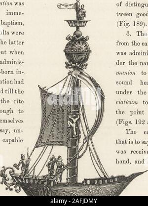 . Militärische und religiöse Leben im Mittelalter und in der Zeit der Renaissance. Sie praktiziert wird m Abb. 189.- drei Sakramente: die Taufe, die weiht Leben; Bestätigung unserer eigenen Tag Hon, die Kindheit stärkt; und Buße, die reconcilesmanhood. Linker Teil des Triptychons auf Panel gemalt von Roger van der Weyden (Rogier del Pasturle). - Von der Antwerpener Museum (15. Jahrhundert). (Abb. 190). 189 und 232 Liturgie und Zeremonien. 2. Bestätigung wasadministered-Series-implementierung nach der Taufe, wenn nur Erwachsene wereadmitted der lattersacrament; aber whenbaptism war- ten auf Neue-bo Stockfoto