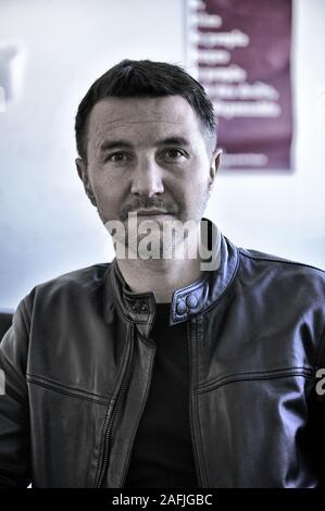 Olivier Besancenot, Französisch ganz links politische Figur, und Gründer der NPA (Nouveau Parti anticapitaliste - der Neuen Antikapitalistischen Partei). Paris, April 2014 Stockfoto