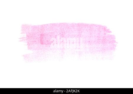 Hellrosa Abstrich aus Acryl Farbe auf weißem Hintergrund. Abstrakte farbenfrohe rosa Pinsel und Anschläge. Stockfoto