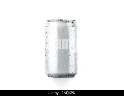 Blank kaltes Aluminium Bier Mockup mit Tropfen, 330 ml Stockfoto