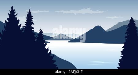 Blue River Wildlife Natur Landschaft mit Bergen Vektor-illustration EPS 10. Stock Vektor