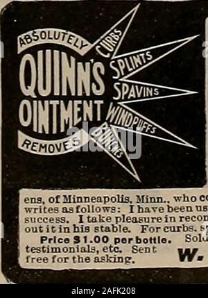 . Züchter und Sportler. TelephoneTemporary 1883 511 Market St., San Francisco?. TahQ. lt in der Zeit, wenn Sie die Hilfsmittel zur Hand haben, und bereit sind, Sie toact umgehend Trill finden, daß es nichts gibt, das in der Form von Spavins, Schienen, Bordsteine. Windpuffs andBunches, die nicht zeitnah und perma Ertrag permanent zu Quinns Salbe Sie gespeichert hat Tausende von (rood Pferde aus dem Hausierer Warenkorb und die kaputten, Pferde, Markt. Herr C.B. Dicte* Ich ena von Minneapolis, Minn., wer führt eine der grössten Stallungen im Nordwesten, vrites wie folgt: Ich habe mit Qulnns Salbe lor einiger Zeit ein Stockfoto