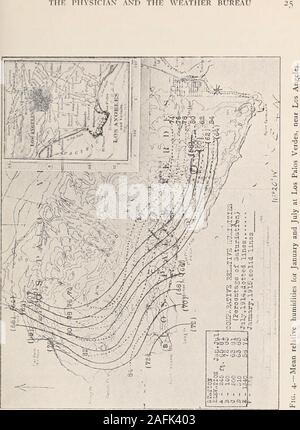 . Transaktionen der Amerikanischen klimatologische und klinische Assoziation.. i i i i Lo w-<t "p" ein. "26 FORD A. Zimmermann Juni 1914, auf dem alten spanischen Gewährung von l 6.000 Hektar, thePalos Verdes, die südlich von Los Angeles, andbetween. San Pedro (Hafen Los Angeles) auf dem Osten andRedondo Strand im Westen. Sechs komplette Sätze von METEORO-logischen Instrumente, bestehend aus Standard Thermographen, Hygrographen, Regen - Messgeräte, Anemometer, und eine photographicsunshine Recorder, errichtet wurden auf verschiedenen Höhen fromioo ft. bis 1.300 ft. über dem Meer, und vom Meer toseveral Meilen landeinwärts. Die Stockfoto