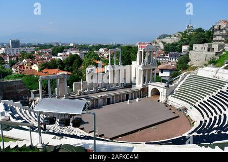 Plovdiv, Bulgarien - Juni 08, 2018: Das antike Römische Theater in der Altstadt, die Stadt Europäische Kulturhauptstadt 2019 Stockfoto