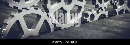 Business Industrie Konzept. Zahnräder und Kommunikation. 3D-Rendering Stockfoto
