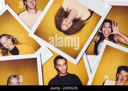 Instant Film Fotos von jungen Frauen und Männern für die Modellierung Casting im Studio auf weißem Hintergrund Stockfoto