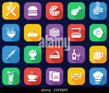 Mittagessen Symbole flache Design Set groß Stock Vektor