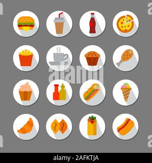 Abbildung: set fast food Flachbild Symbole und Zeichen Stock Vektor
