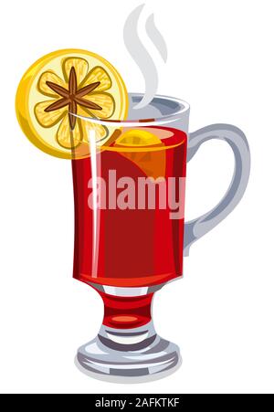 Abbildung: heißer Glühwein mit Zitrone und Zimt Stock Vektor