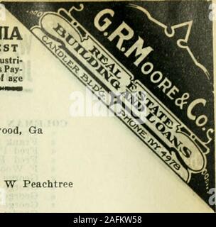 . Atlanta City Verzeichnis. Charles, r 141 Ivy" James W, Auto insp, r Köche District" James W (Bertha), Constable 445% Marietta, r Howell Mill rd" Jeffries (Katie), Weber, r15 Berean av" John (c), Hilfsarbeiter, r45 Matthews "John D (Sallie), Polier Atl Gas arbeitet, r96 Whitefoord av" John R (Elizabeth), Hilfsarbeiter, r156 Jett "Joseph ein (Augusta M), slsmn 47 Walton, r 29 Alta av" Joseph B (Hattie), slsmn Woodward-Eubanks, r 275 Zentrale av" Julia ein, Witwe George, r 33 West End pi" J Richard, motorman Ga Ry&P Co, r57 Kennedy" Laura Uhr verpassen, r 332 W Peachtree" Lee vermissen, opr Bell Tel Co" Luc Stockfoto