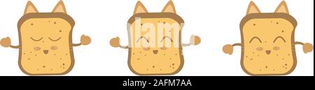 Cute Toastscheiben Katze Charakter Cartoon Vektorgrafiken Stock Vektor