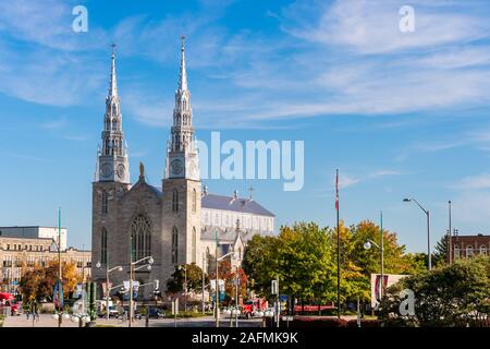 Ottawa, CA - 9. Oktober 2019: Kathedrale Notre-Dame Basilika im Herbst Stockfoto