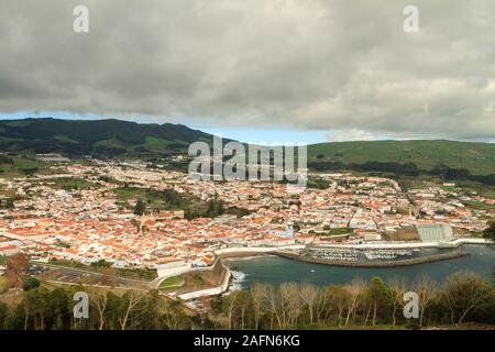 Blick auf Angra do Heroismo vom Monte Brasil auf Terceira Island, Azoren, Portugal, Europa Stockfoto