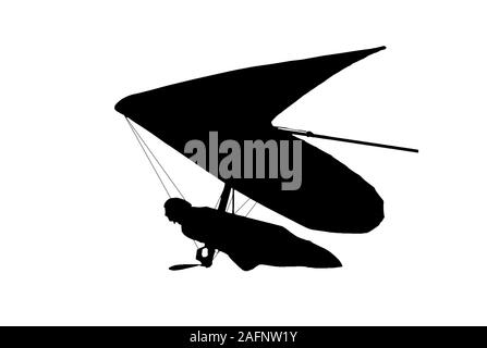 Hängegleiter Flügel Silhouette auf Weiß mit Freistellungspfad isoliert. Vorlage für extreme Sport Logo, Zeichen, Zeichnung Stockfoto