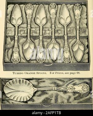 . Preis liste der feierte Rogers & Bro. A-1 Elektro versilberten Löffel, Gabeln, Messer, etc.. Shell. Für Preise, finden Sie auf Seite 67. 5G^ ROGERS & BRO, A-1 Spulen.. Tuxedo Berry Löffel. Für Preise, finden Sie auf Seite 70. Stockfoto