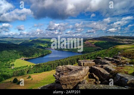 UK, Derbyshire, Peak District, Ladybower Vorratsbehälter von Bamford Kante Stockfoto