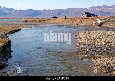 Ehemalige radio Relais station am Myggbukta, im Nordosten Grönlands Nationalpark Stockfoto