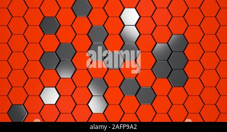 Orange und Metall 3d Sechsecke Hintergrund, 3D-Rendering Stockfoto