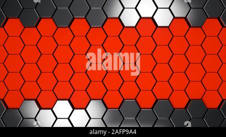 Orange und Metall 3d Sechsecke Hintergrund, 3D-Rendering Stockfoto