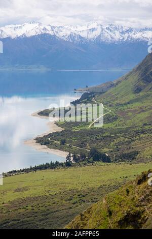 Blick auf den Lake Hawea, Südinsel, Neuseeland Stockfoto