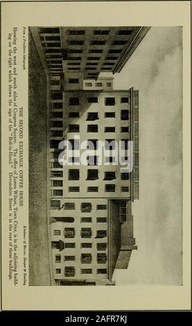 . Boston, hundert Jahre eine Stadt: eine Sammlung von Ansichten aus seltene Drucke und alten Fotografien zeigen die Veränderungen, die in Boston während der hundert Jahre ihrer Existenz als Stadt, 1822 - 1922 aufgetreten sind. Von einem Pendleton Lithographie Freundlichkeit der Herren Draper6r Dowling DAS FRANKLIN HOTEL 1829 West Side von Händlern Reihe zwischen Franklin Rathausplatz und North Street. 44. 45 Aus einem Gemälde Güte eines etc England Mutual Life Insurance Co. Post Office Square 1878 zeigt die neue England Mutual Life Insurance Company Building, zwischen Pearl und Kongress Straßen auf Milch Straße Stockfoto