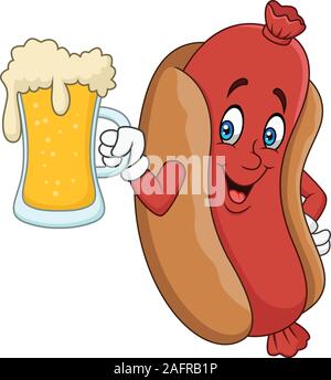 Cartoon hotdog Bier trinken. Stock Vektor