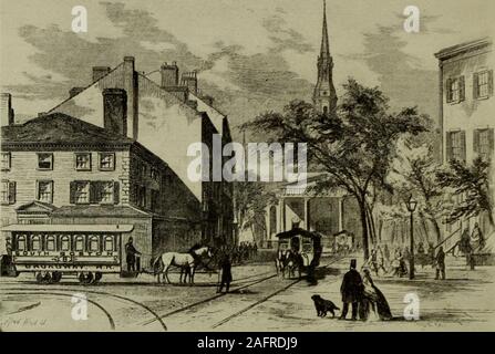 . Boston, hundert Jahre eine Stadt: eine Sammlung von Ansichten aus seltene Drucke und alten Fotografien zeigen die Veränderungen, die in Boston während der hundert Jahre ihrer Existenz als Stadt, 1822 - 1922 aufgetreten sind. 29. Von einem drucken Freundlichkeit der Herren Draper 6* Douling SOMMER STREETShowing der South Boston Pferd bahnbetriebswerk an der Kirche Grün. Stockfoto