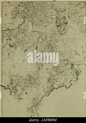 . Boston, hundert Jahre eine Stadt: eine Sammlung von Ansichten aus seltene Drucke und alten Fotografien zeigen die Veränderungen, die in Boston während der hundert Jahre ihrer Existenz als Stadt, 1822 - 1922 aufgetreten sind. Aus einer Karte mit freundlicher Genehmigung des Heliotype Company in Boston PLANEN VON BOSTON 1922 Der Abschnitt eingeschlossen und markierte Nr. 1 zeigt die Größe von Boston 1822, die Amschild im Detail auf der gegenüberliegenden Seite. Boston 1822 wurde roughlyon begrenzt im Westen durch die Charles Street und South Boston Brücke. Stockfoto