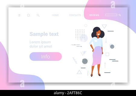 Lächeln, Geschäftsfrau, die in förmlichen Verschleiß standing Pose african american Business woman Büroangestellter Skizze voller Länge kopieren Platz horizontale Vektor illustration Stock Vektor