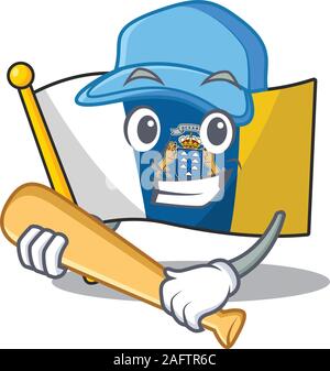 Coole Flagge kanarische Insel Blättern Cartoon Character Design mit Baseball Stock Vektor