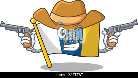 Flagge kanarische Insel Blättern Maskottchen durchgeführt wird, wie ein Cowboy mit Gewehren Stock Vektor