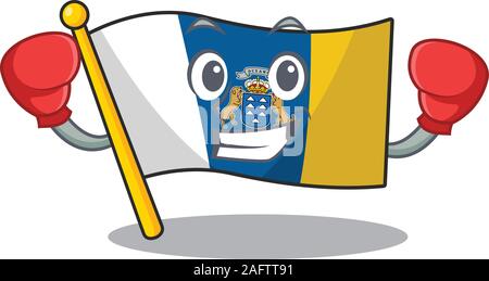 Gerne Boxen Flagge kanarische Insel Blättern Maskottchen Zeichenstil Stock Vektor