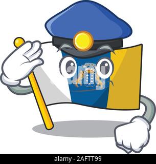Flagge kanarische Insel Blättern Cartoon Maskottchen Stil als Polizist Stock Vektor