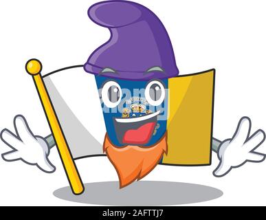 Ein Symbol von der Flagge kanarische Insel Blättern Zeichentrickfigur gekleidet wie ein Elf Stock Vektor
