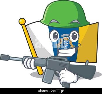 Ein Maskottchen der Flagge kanarische Insel Blättern Armee mit Maschinengewehr Stock Vektor