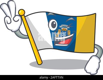 Lustige Flagge kanarische Insel Zeichentrickfigur Scrollen mit zwei Fingern Stock Vektor