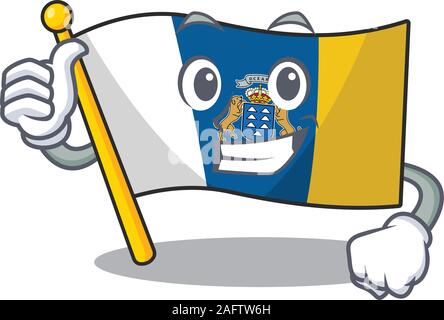 Smiley Maskottchen von Flagge kanarische Insel Blättern die Daumen oben-Geste Stock Vektor